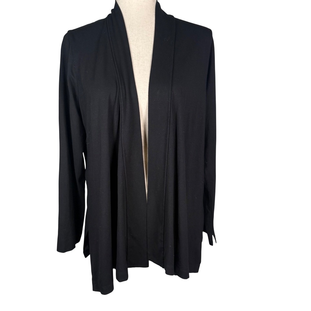 Eileen Fisher Cardigan Sweater Women L Black Viscose Minimalist Open Front Layer